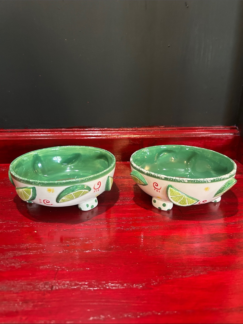 VTG 1980's Bella Casa Ganz-Lime Slices 3D Footed Bowl Dips-Guacamole/Salsa